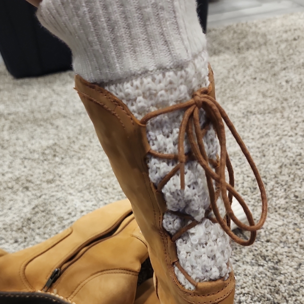 UGG Tan Boots with White Knit Accents - Picture 5 of 7